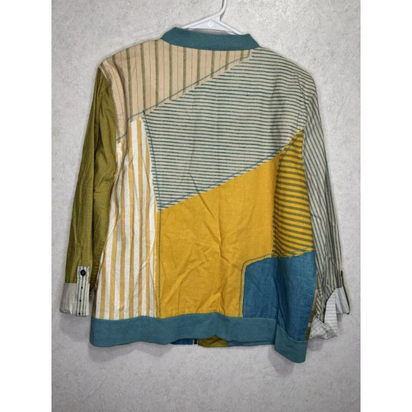 Womens Cardigan Bomber Jacket Mix Media Print Multicolor Print Artsy Boho LARGE - Picture 3 of 11